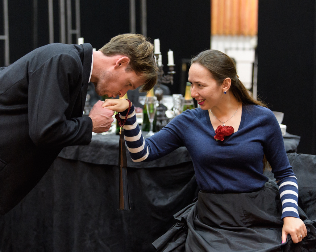 Peter Gijsbertsen and Gulnara Shafigullina in rehearsals for La traviata. Scottish Opera 2017. Credit Jane Hobson..jpg