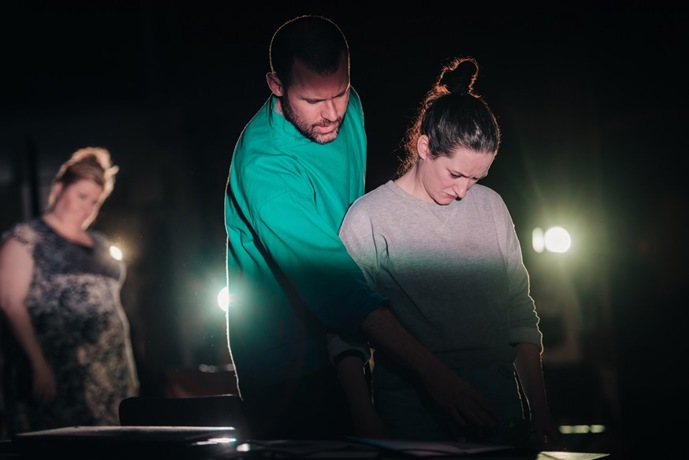 Matthew Lenton directs Karen Cargill and Elicia Daly during Bluebeard's Castle rehearsals. Scottish Opera and Vanishing Point 2017. Credit Mihaela Bodlovic..JPG