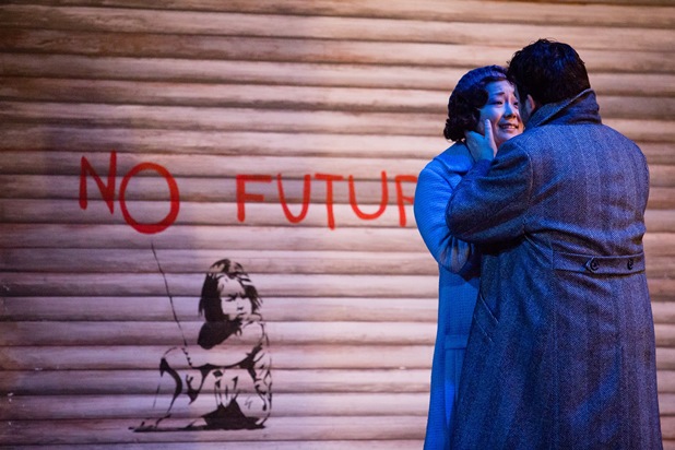 Hye-Youn Lee (Mimi) and Luis Gomes (Rodolfo) in La bohème. Scottish Opera 2017. Credit Sally Jubb.jpg