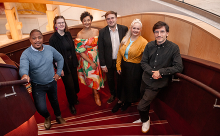 Scottish Opera Emerging Artists (L To R) Monwabisi Lindi, Lovisa Litsgard, Lea Shaw, Ross Cumming, Inna Husieva And Jose Javier Ucendo. Credit Christina Riley.