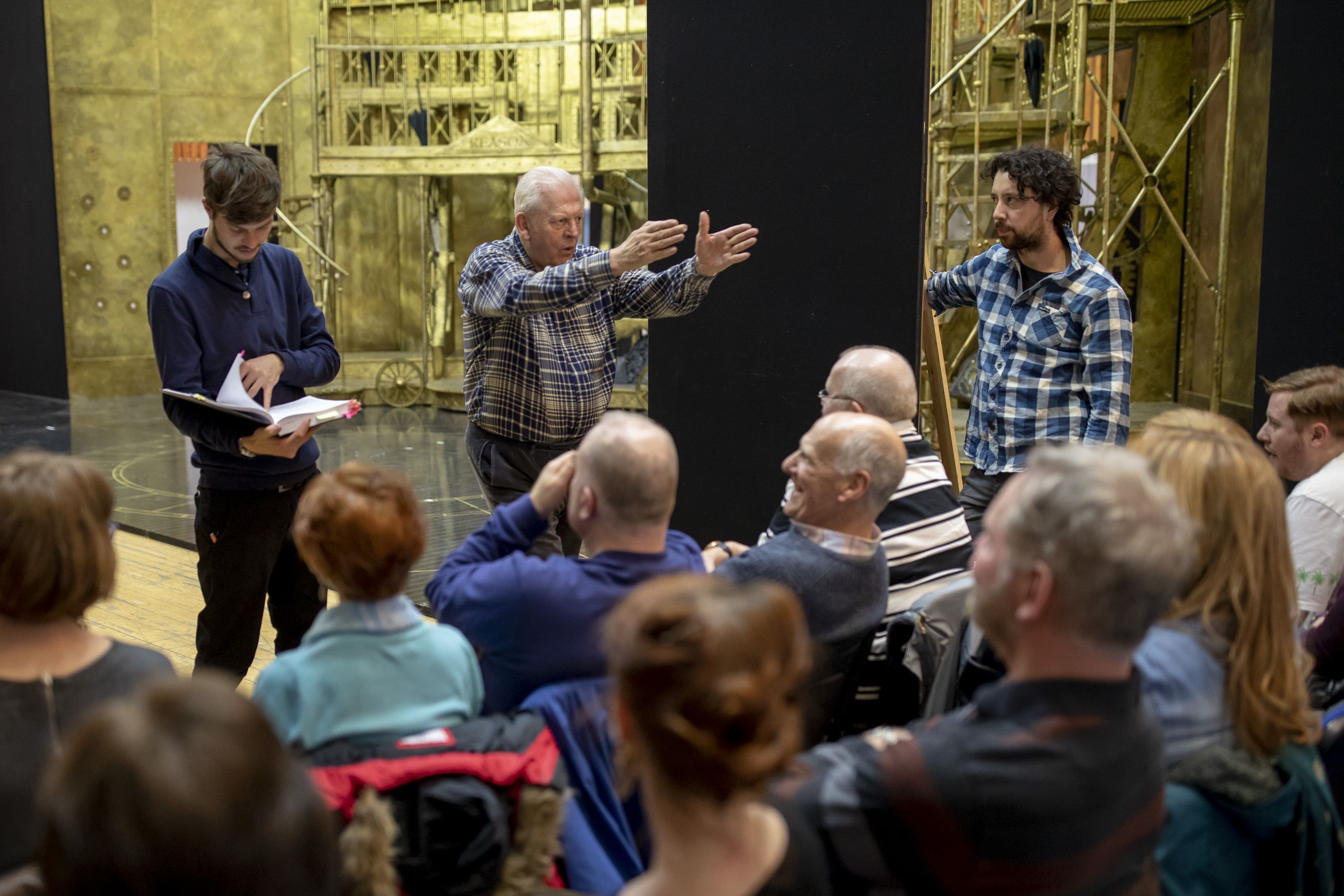 Assistant Director Peter Lorenz, Director Sir Thomas Allen and The Chorus of The Magic Flute in rehearsals. Scottish Opera 2019. Credit James Glossop (2).JPG