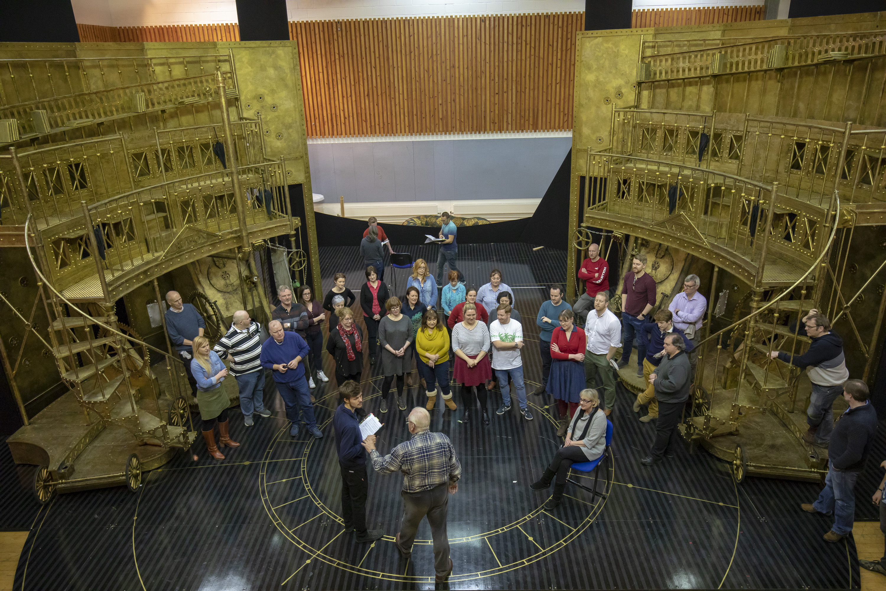 Assistant Director Peter Lorenz, Director Sir Thomas Allen and The Chorus of The Magic Flute in rehearsals. Scottish Opera 2019. Credit James Glossop (3).JPG