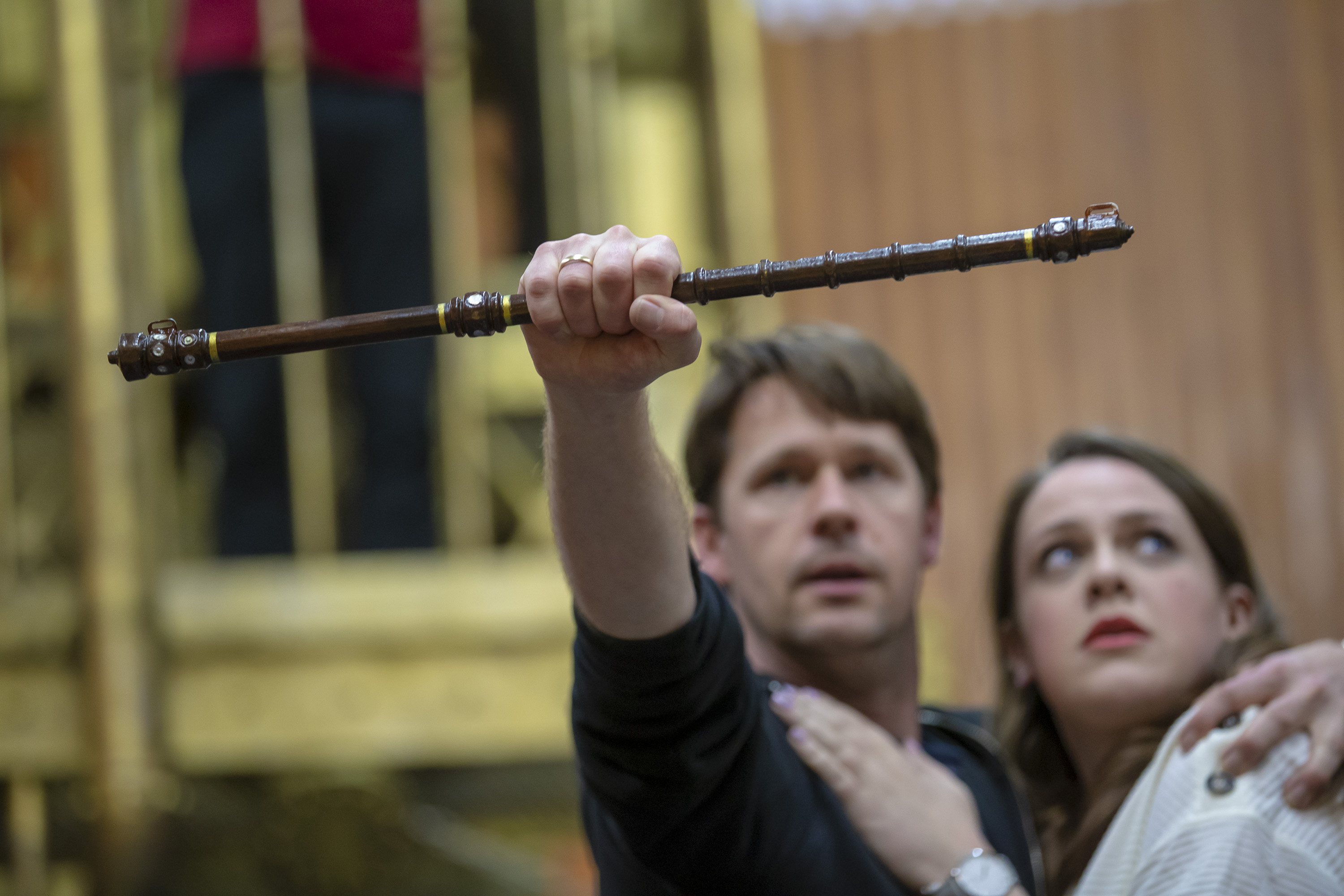 Peter Gijsbertsen (Tamino) and Gemma Summerfield (Pamina) in rehearsals for The Magic Flute. Scottish Opera 2019. Credit James Glossop (1).JPG
