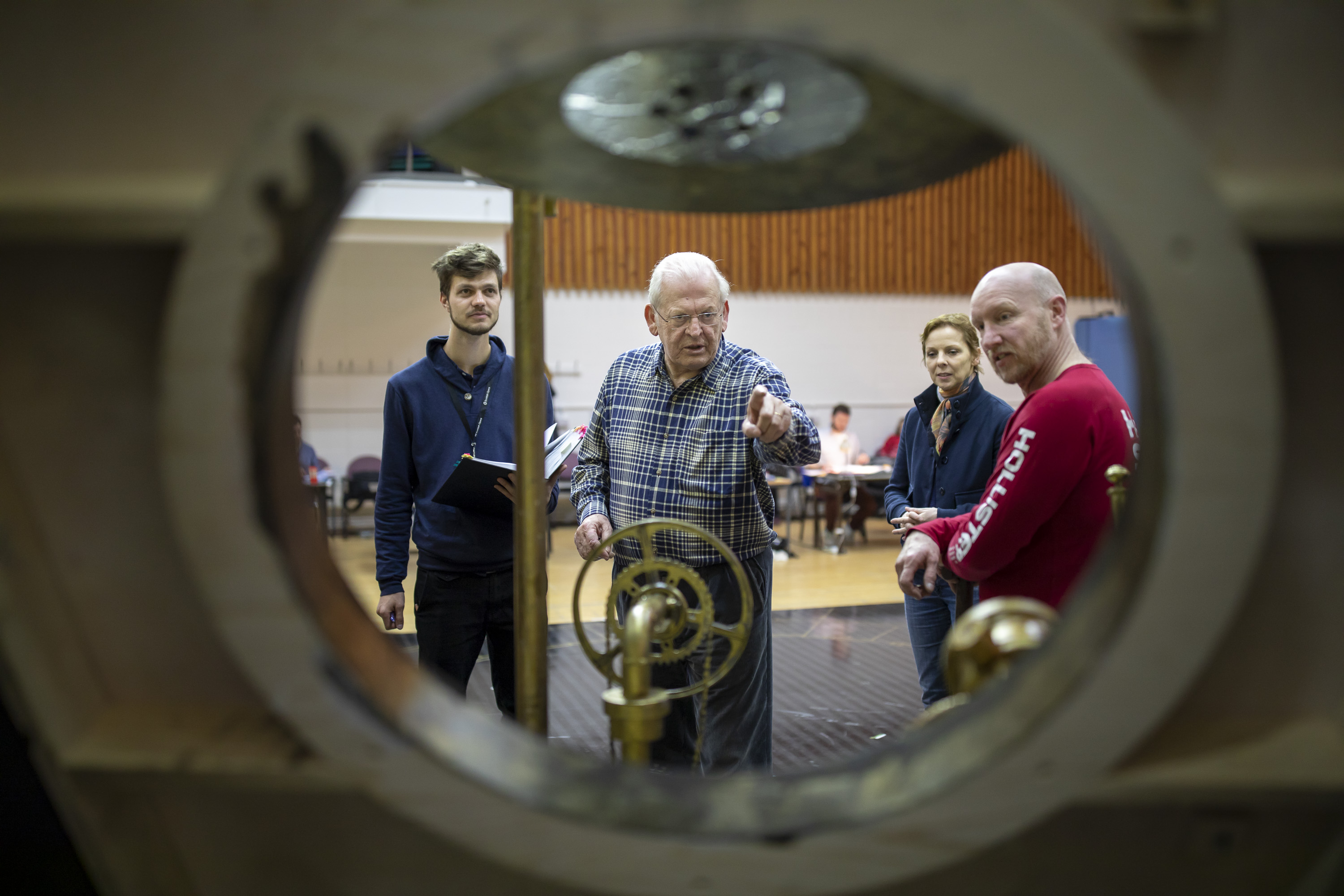Peter Lorenz, Sir Thomas Allen, Kally Lloyd-Jones and Jonathan Sedgwick (Chorus) in rehearsals for The Magic Flute. Scottish Opera 2019. Credit James Glossop.JPG