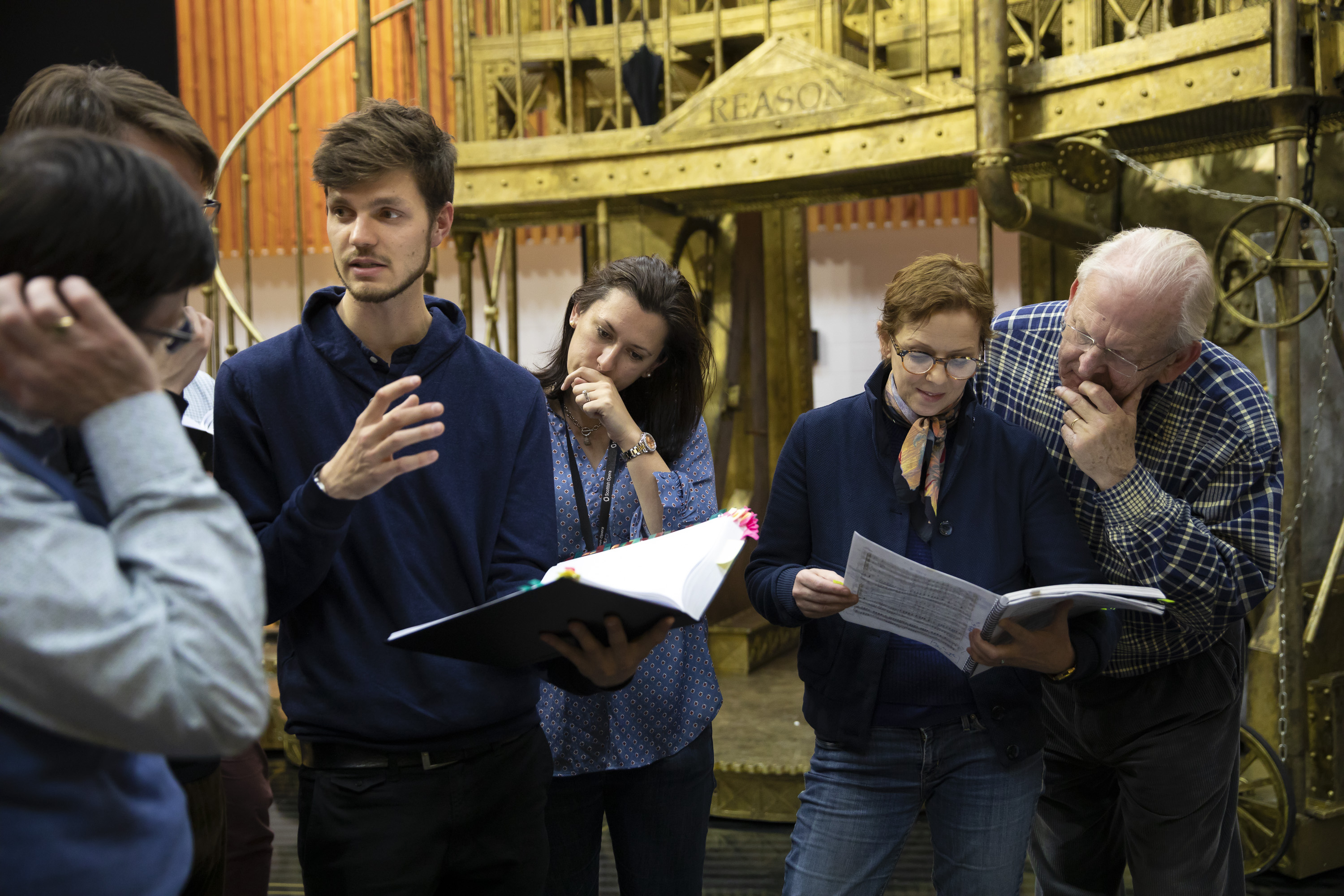 The creative team for The Magic Flute in rehearsals. Scottish Opera 2019. Credit James Glossop.JPG