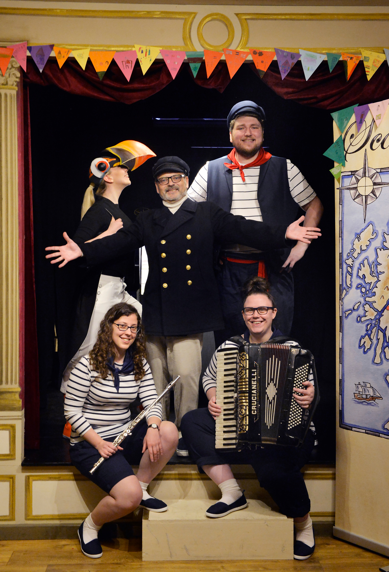 Charlotte Hoather, Ross Stenhouse, Aidan Edwards, Lizy Stirrat and Laura Cioffi in Puffy McPuffer and the Crabbit Canals. Scottish Opera 2019. Credit Julie Howden.JPG