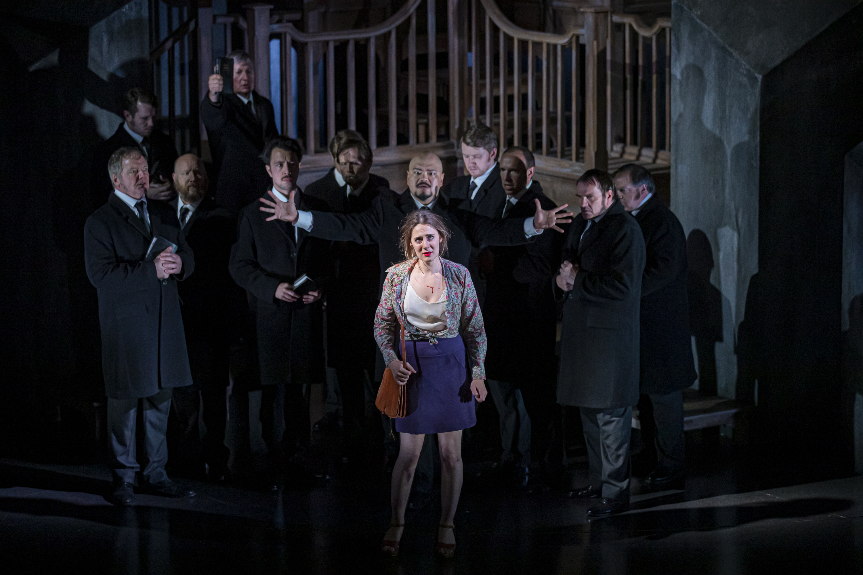 Sydney Mancasola (Bess), Freddie Tong (Councilman) and The Chorus of Breaking the Waves. Credit James Glossop..JPG