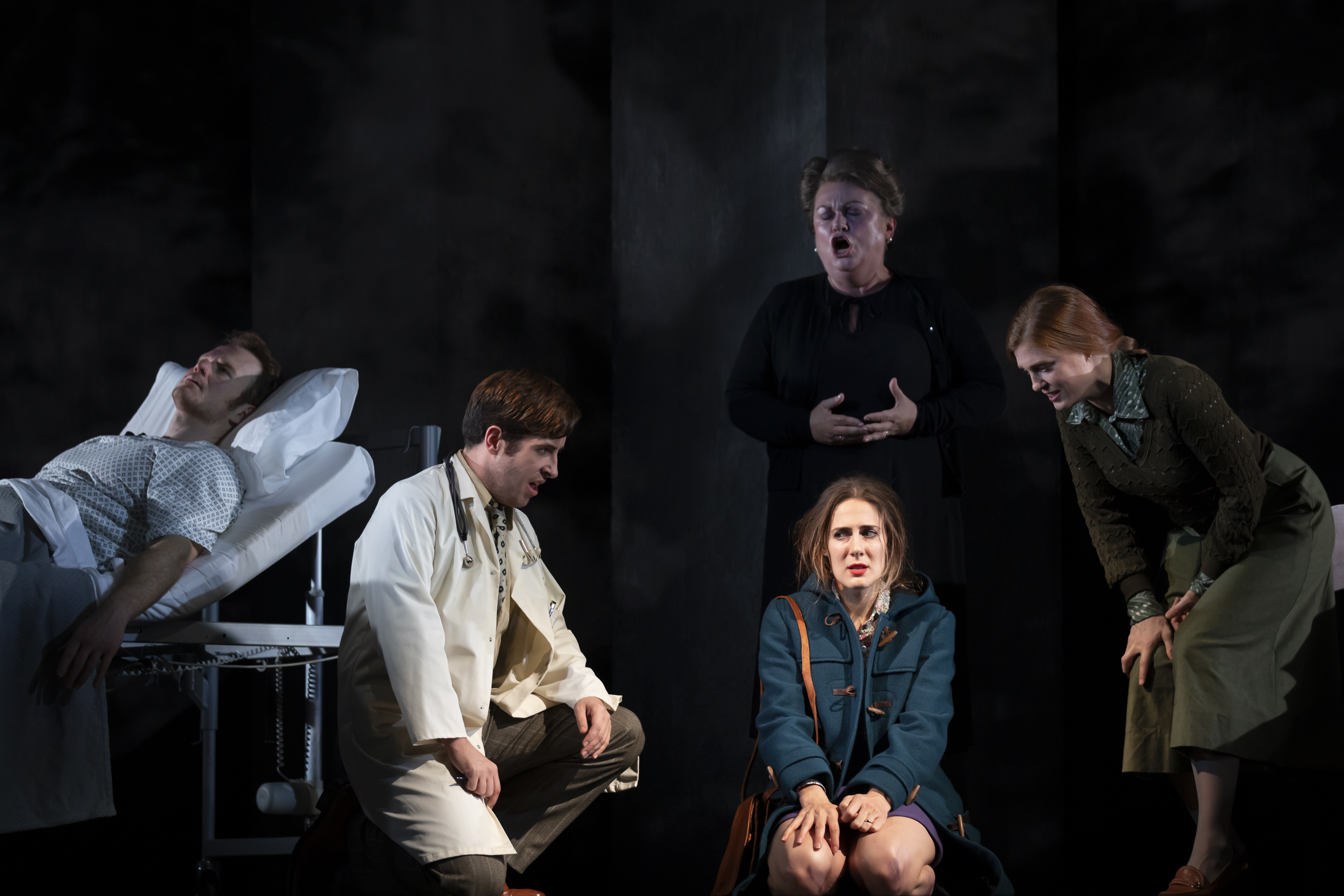 Duncan Rock, Elgan Llŷr Thomas, Sydney Mancasola, Susan Bullock and Wallis Giunta in Breaking the Waves. Credit James Glossop..JPG