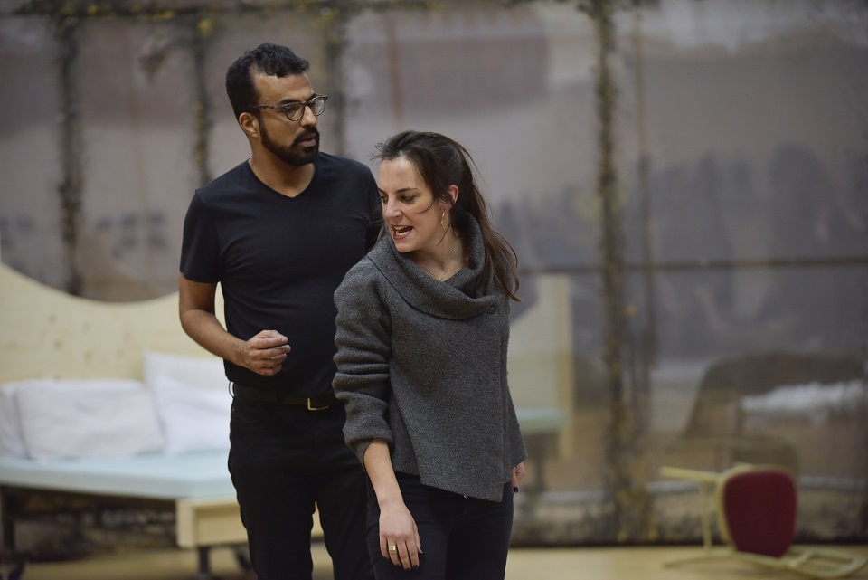 Clare Presland (Hermia) and Michel de Souza (Demetrius) in A Midsummer Night's Dream rehearsal. Scottish Opera 2020. Credit Julie Howden (3).JPG