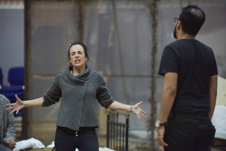 Clare Presland (Hermia) and Michel de Souza (Demetrius) in A Midsummer Night's Dream rehearsals. Scottish Opera 2020. Credit Julie Howden (2)..JPG