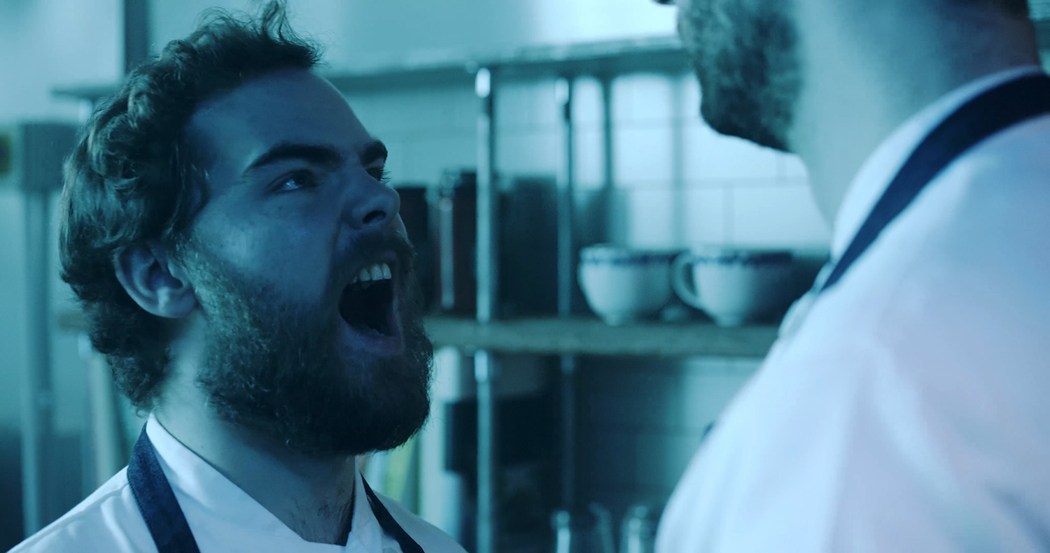 Angus (Arthur Bruce) shouting at Kai (Mark Nathan) in The Narcissistic Fish