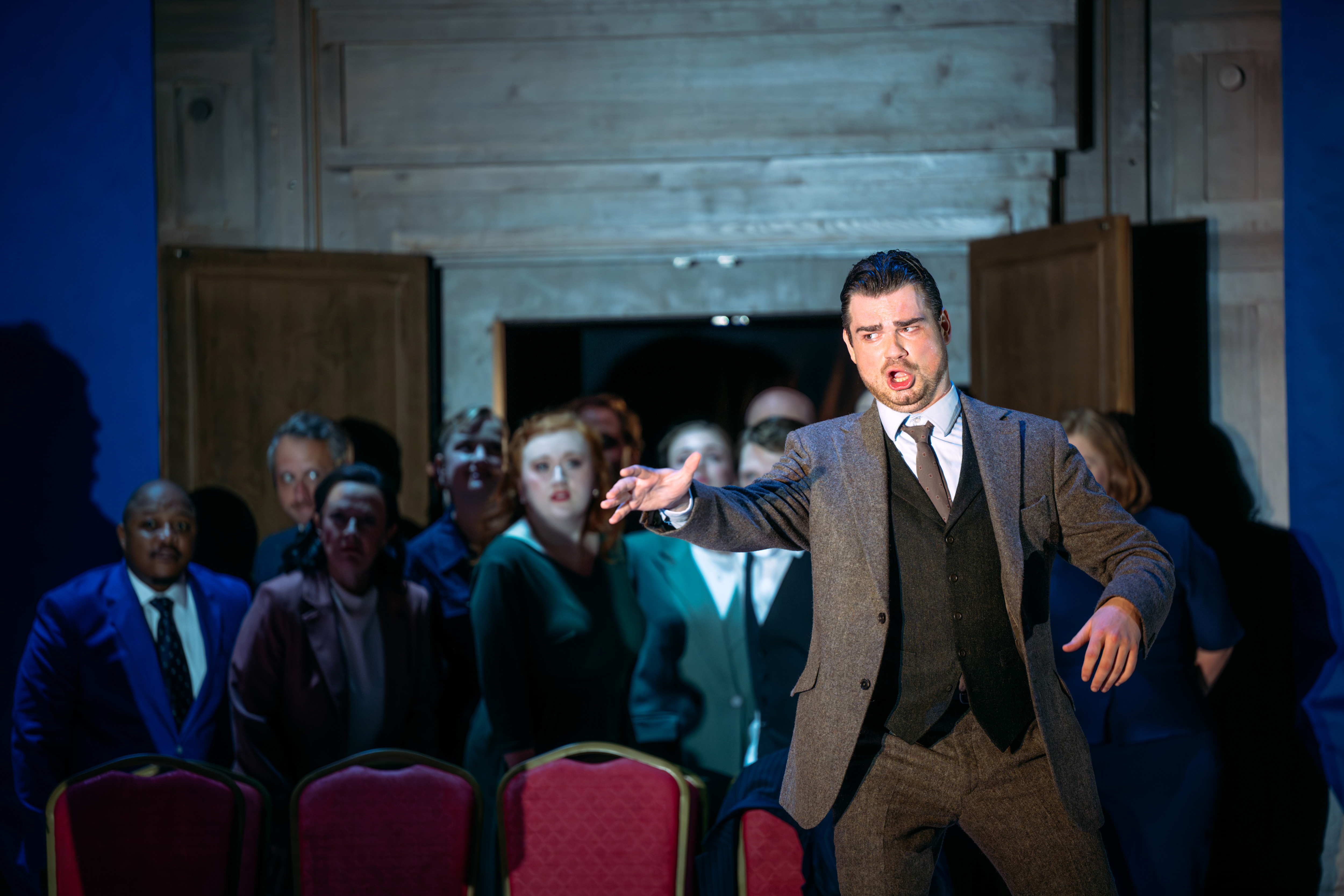 Emerging Artist Edward Jowle (Hugo Cheeseman) in A Matter Of Misconduct!. Credit Mihaela Bodlovic..