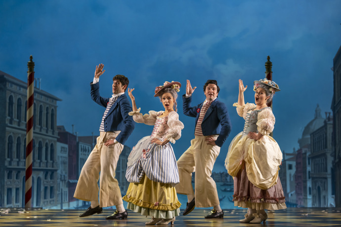 Mark Nathan, Ellie Laugharne, William Morgan and Sioned Gwen Davies in The Gondoliers Dress Rehearsal. Scottish Opera 2021. Credit James Glossop..JPG
