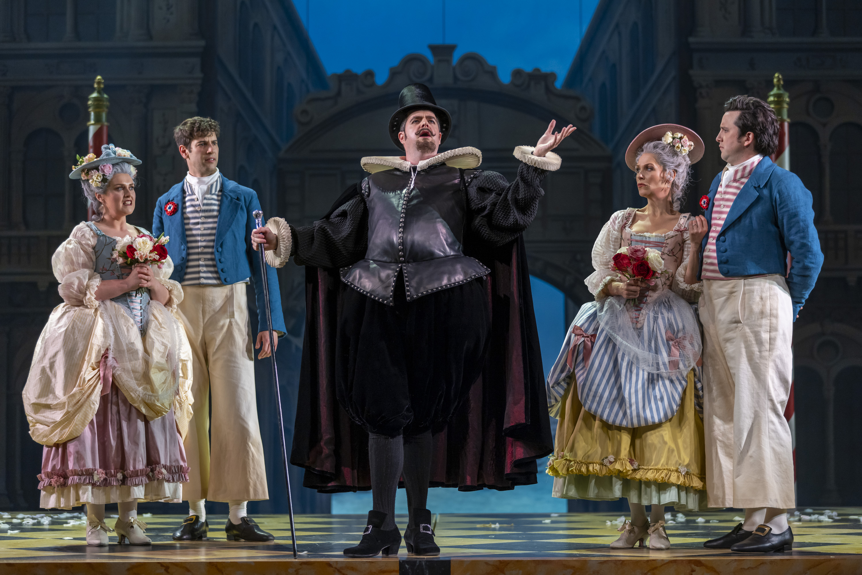 Sioned Gwen Davies, Mark Nathan, Ben McAteer, Ellie Laugharne and William Morgan in The Gondoliers. Scottish Opera 2021. Credit James Glossop..JPG