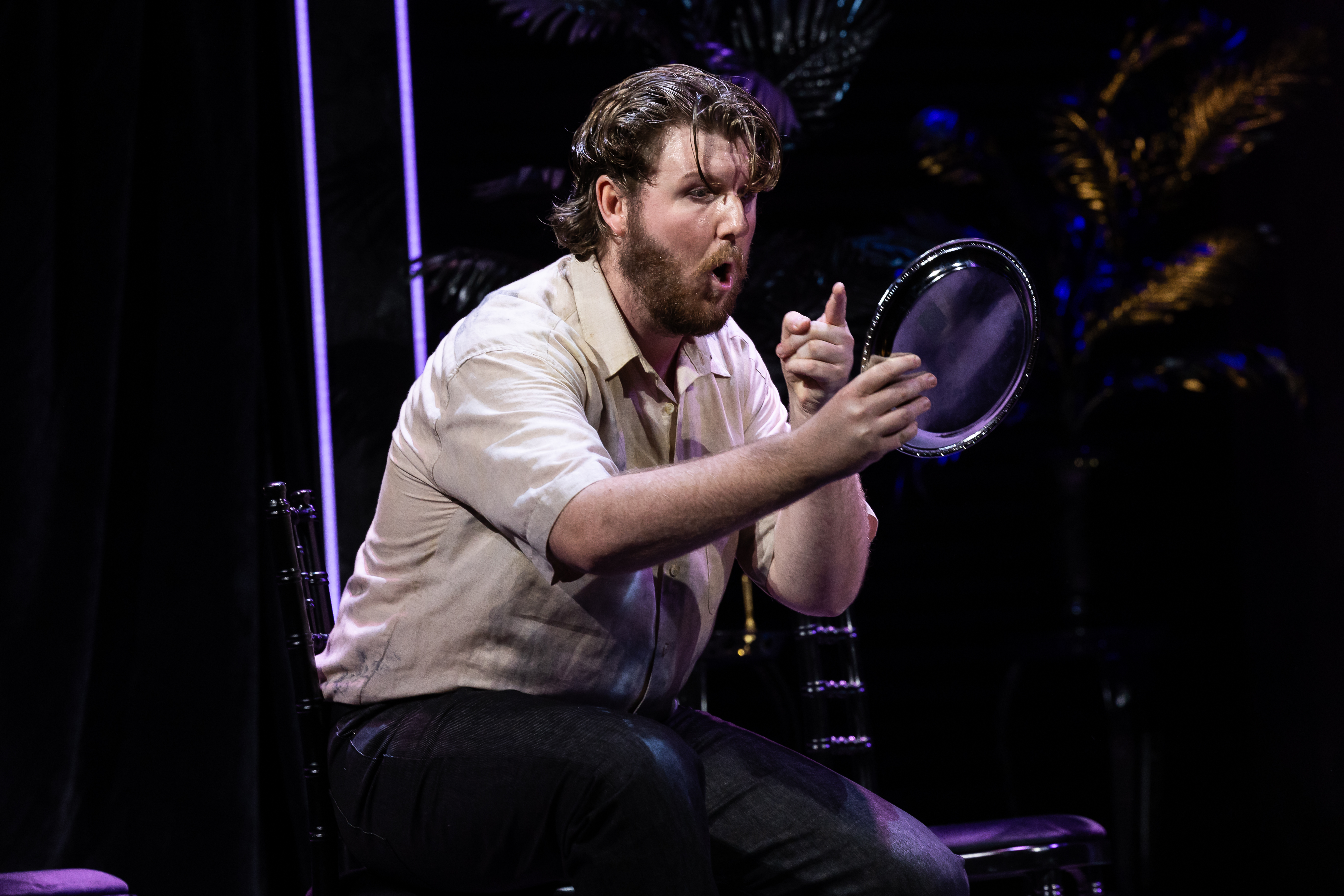 Daniel Barrett (Grigory Stepanovich Smirnov) In The Bear. Scottish Opera. Credit Sally Jubb..