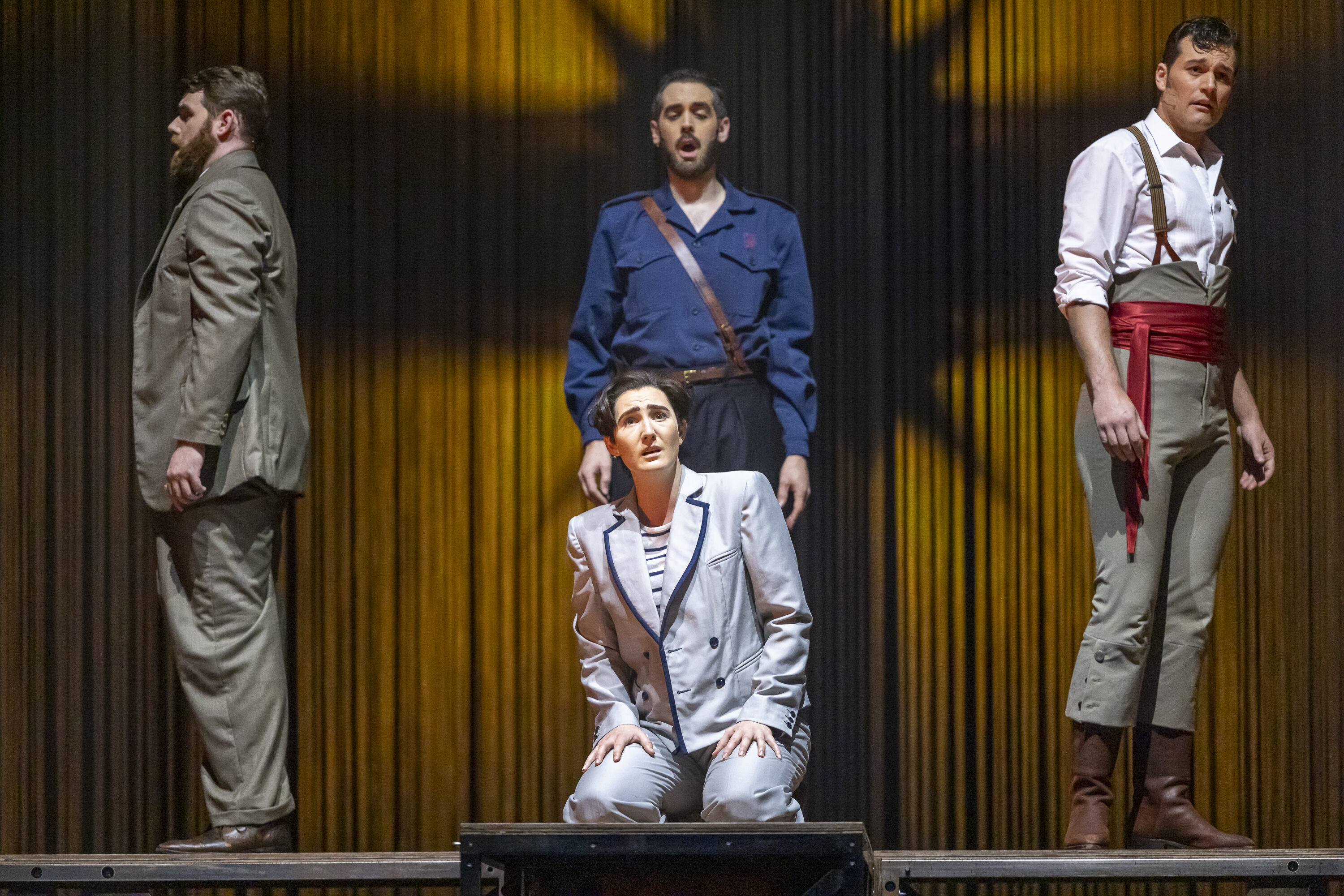 Colin Murray, Samantha Hankey, John Savournin and Dan Shelvey in Ainadamar Dress Rehearsal. Scottish Opera 2022. Credit James Glossop.