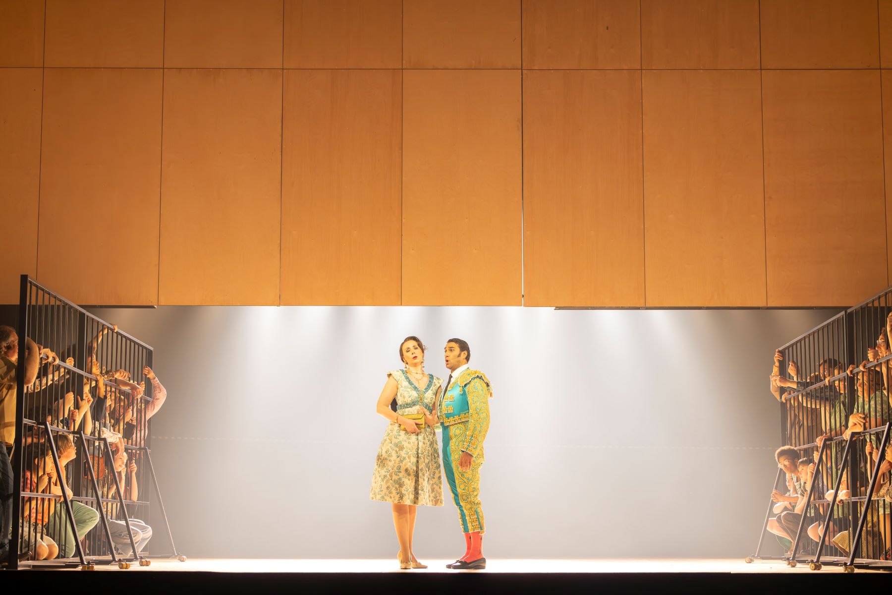 Justina Gringytė (Carmen) and Phillip Rhodes (Escamillo) in Scottish Opera's production of Carmen. Scottish Opera 2023. Credit James Glossop.