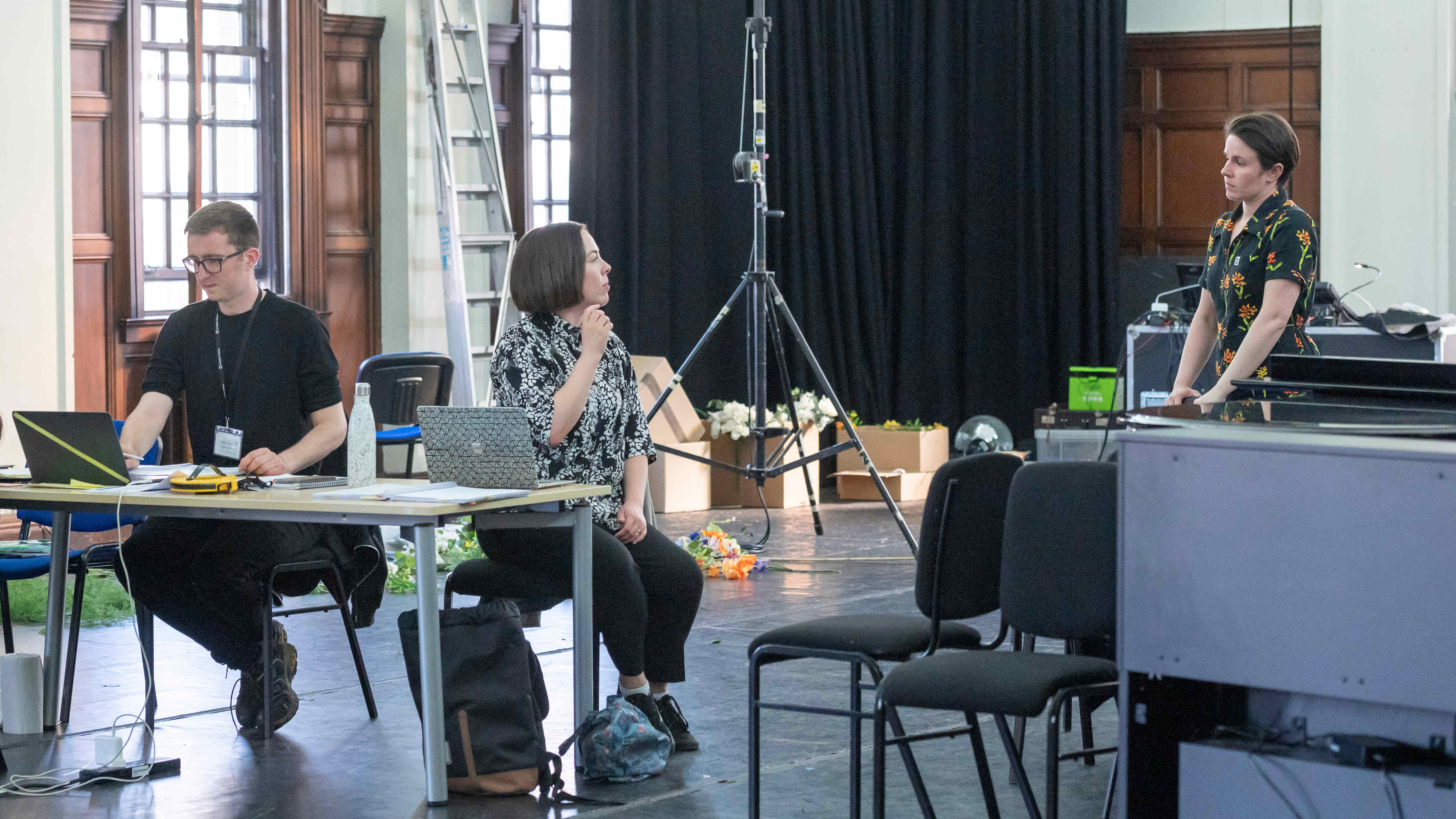 Deputy stage manager Matthew Docherty, director Laura Attridge and Katherine Aitken during rehearsals for Opera Highlights Autumn Tour. Credit Kirsty Anderson..jpg