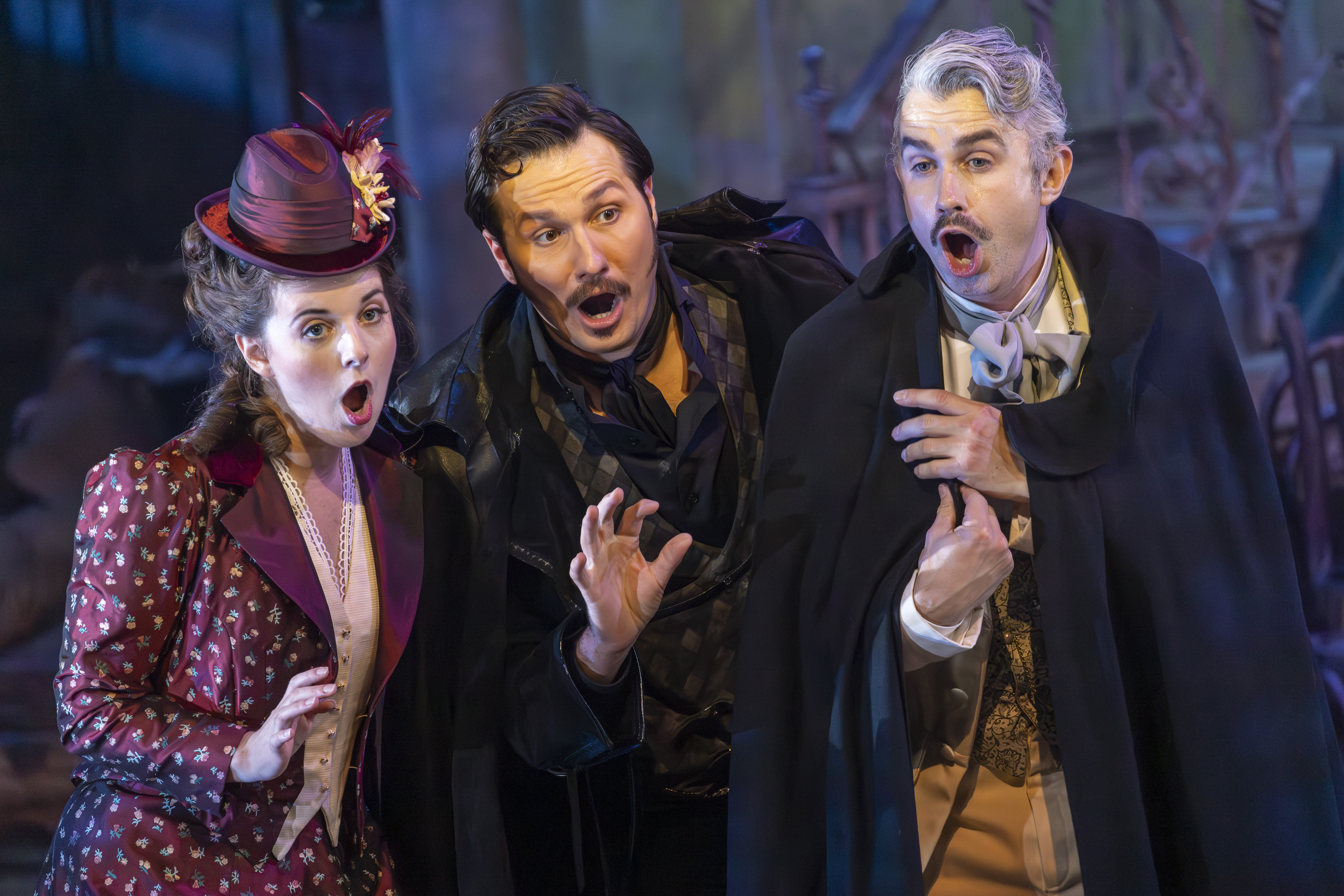 Simone Mcintosh (Rosina), Samuel Dale Johnson (Figaro) And Anthony Gregory (Count Almaviva) In The Barber Of Seville. Credit James Glossop.