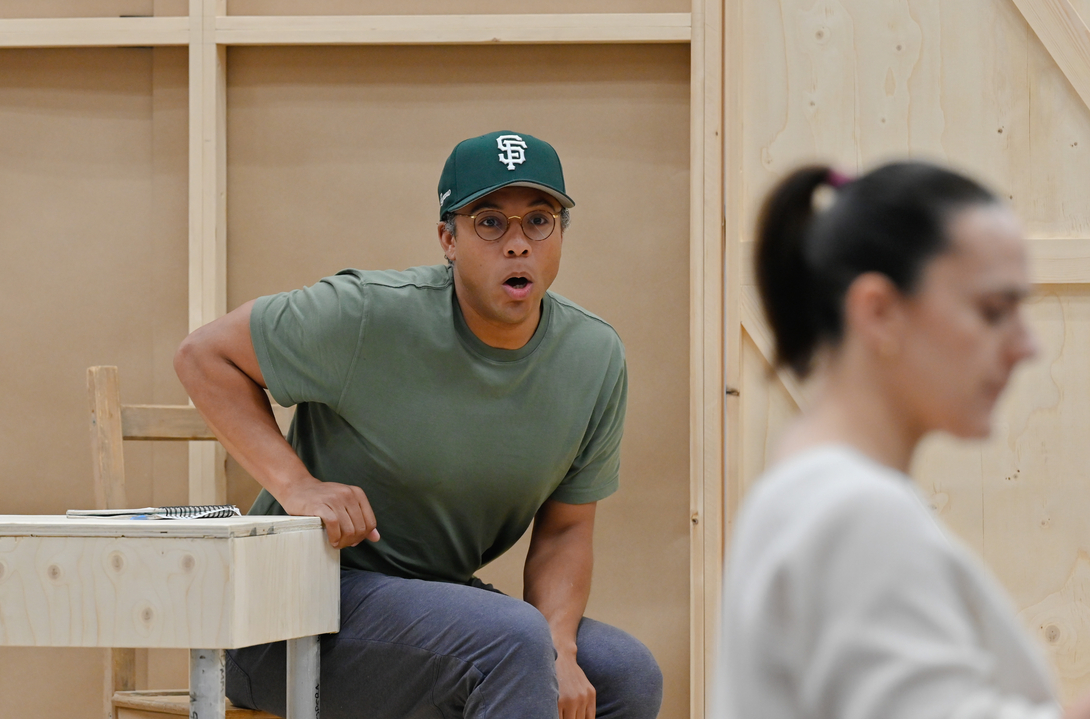 Justin Long (Lucky Mack) in rehearsal for The Galloping Cure. Scottish Opera 2026. Credit Julie Howden..