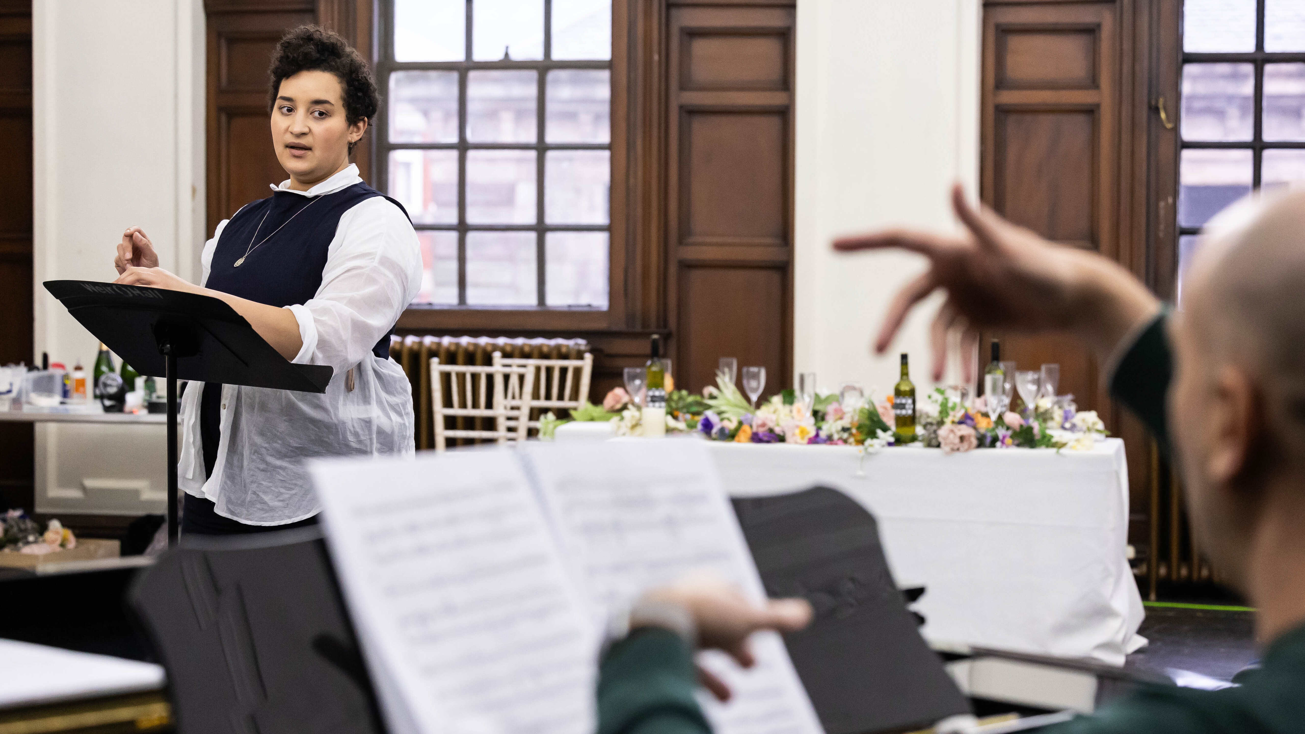 Lea Shaw and Music Director James Longford during rehearsals for Opera Highlights Spring Tour. Scottish Opera 2024. Credit Sally Jubb..