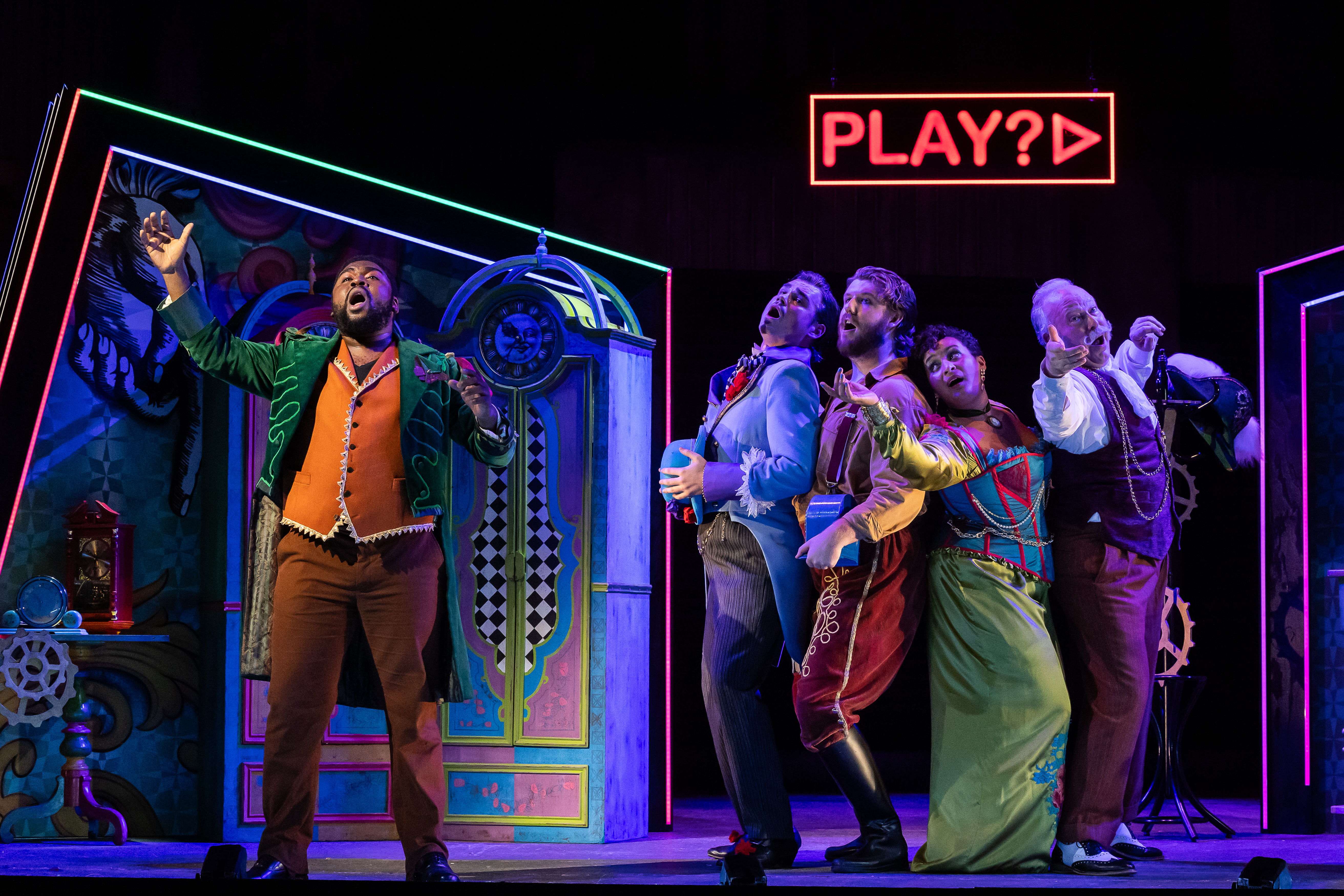 The Cast of L'heure Espagnole. Scottish Opera. Credit Sally Jubb..
