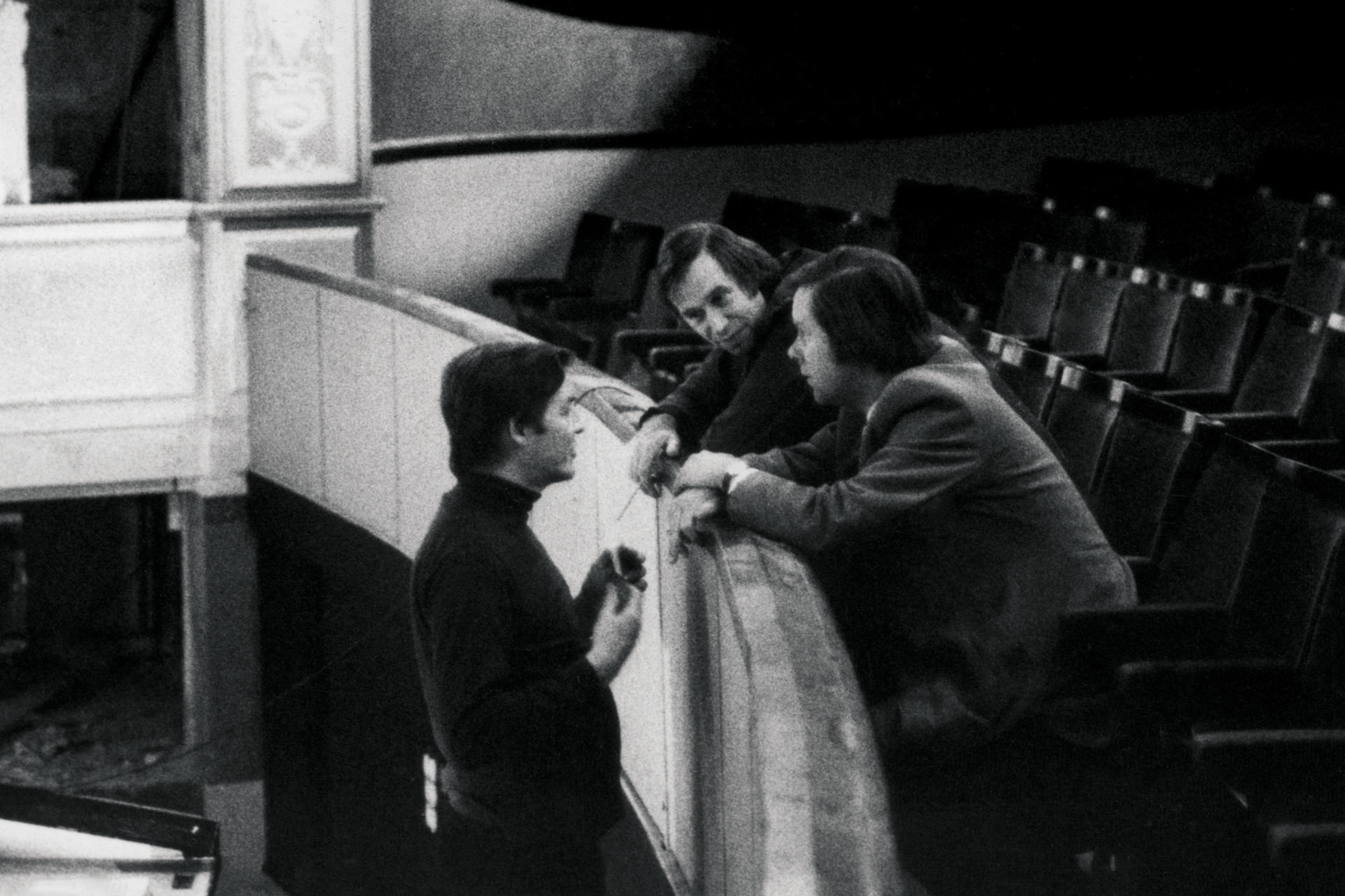 Black and white of photograph of Sir Alexander Gibson, John Currie & Peter Hemmings 
