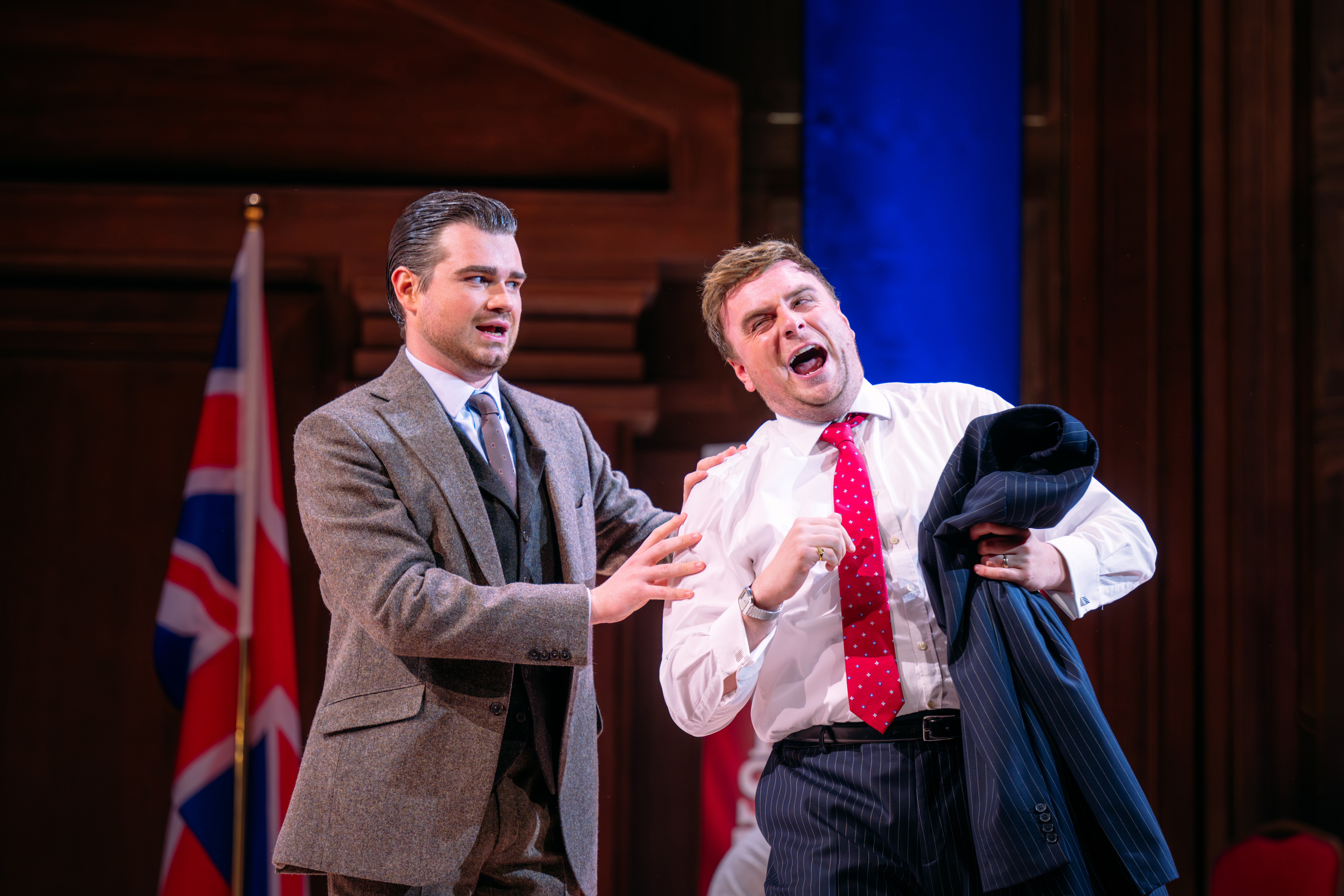 Emerging Artists Ross Cumming (Roger Penistone) and Edward Jowle (Hugo Cheeseman) in A Matter Of Misconduct!. Credit Mihaela Bodlovic.. (1)