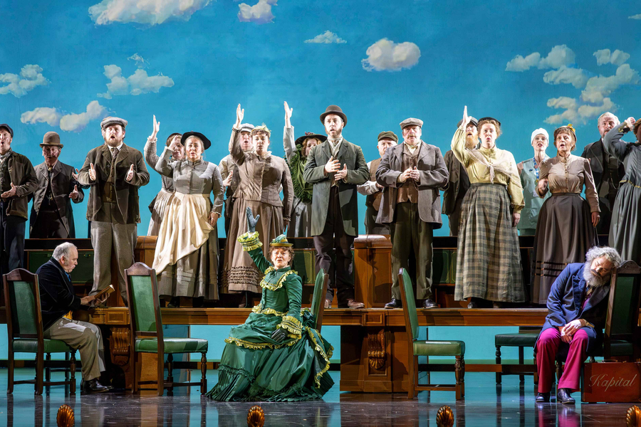 Jamie Macdougall As The Spy And Roland Wood As Karl Marx With The Chorus Of Marx In London Credit James Glossop 1