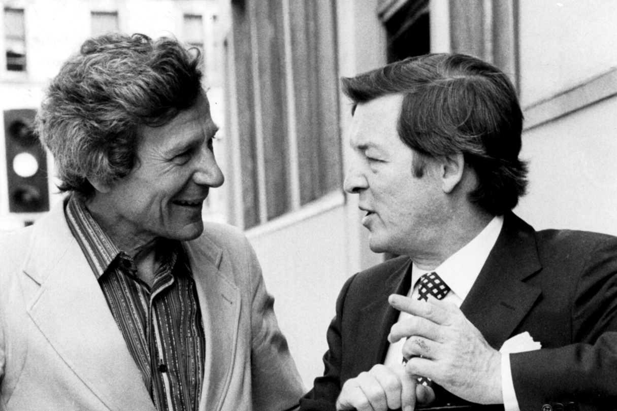Black and white photo of founder of Scottish Opera, Alexander Gibson, with Peter Ebert