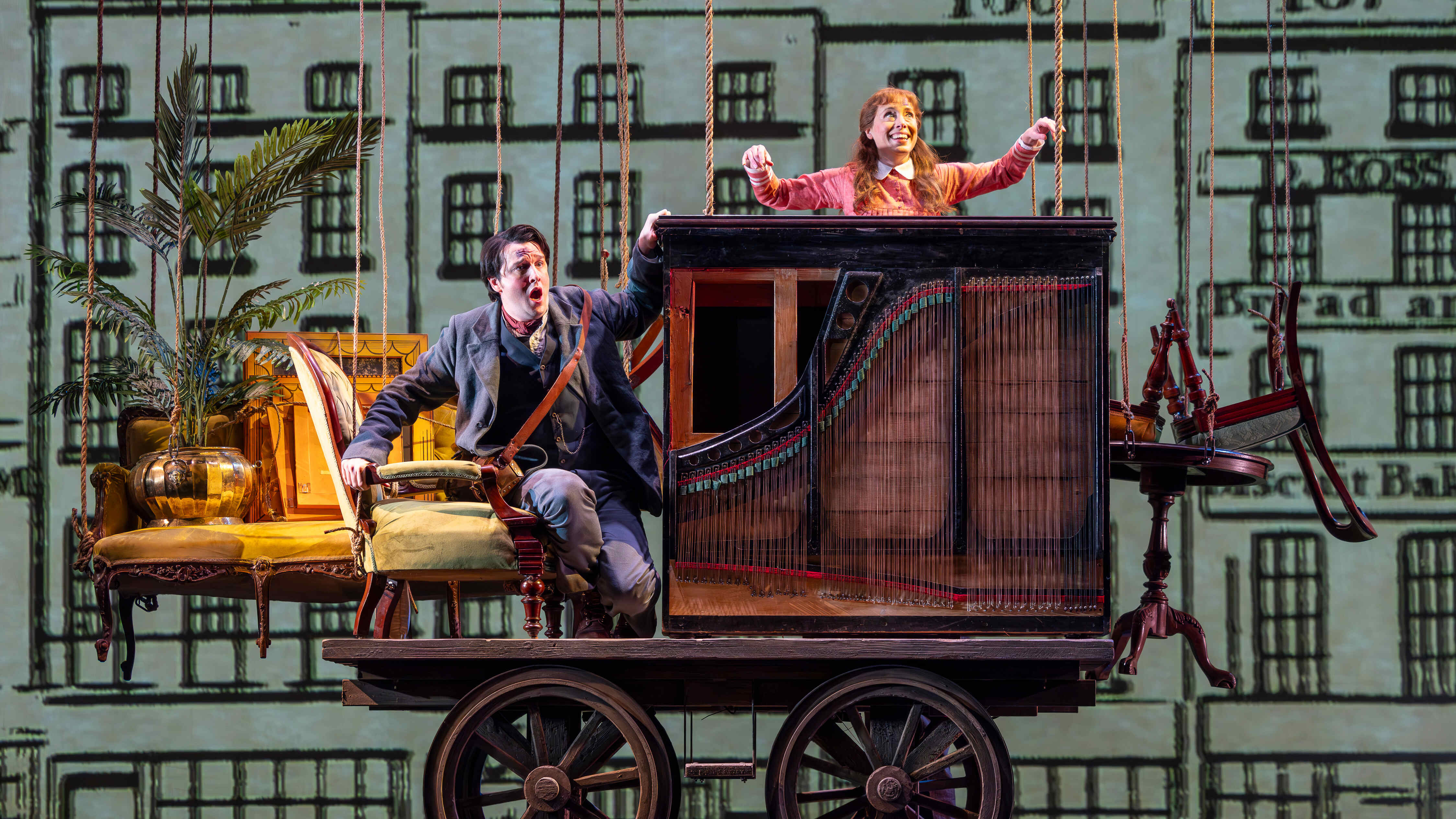 Rebecca Bottone as Tussi Marx and William Morgan as Freddy in Scottish Opera's production of Marx in London!. Credit James Glossop..