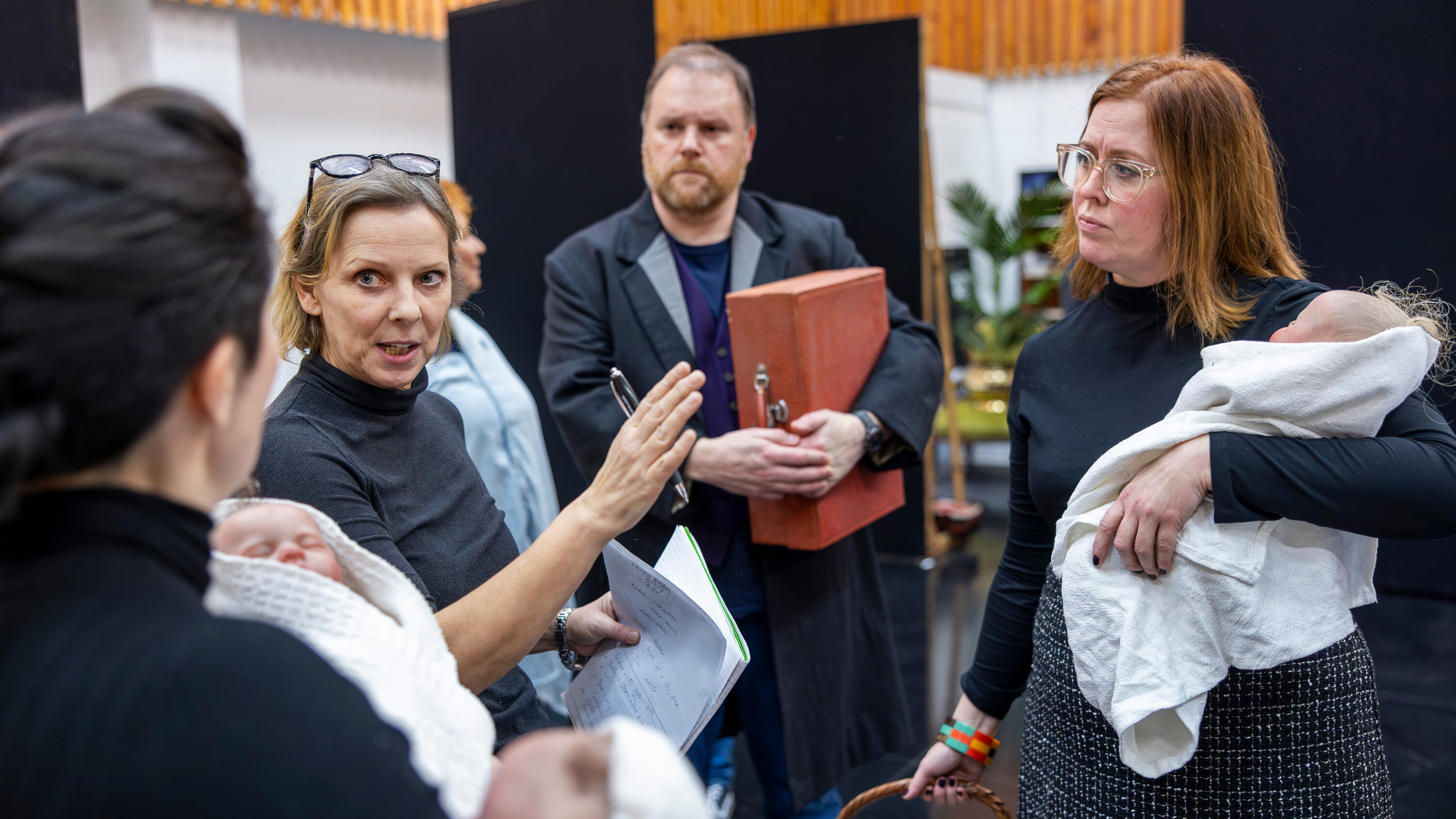 Movement Director Kally Lloyd Jones and Roland Wood (Karl Marx) in rehearsals for Marx in London! Credit James Glossop.