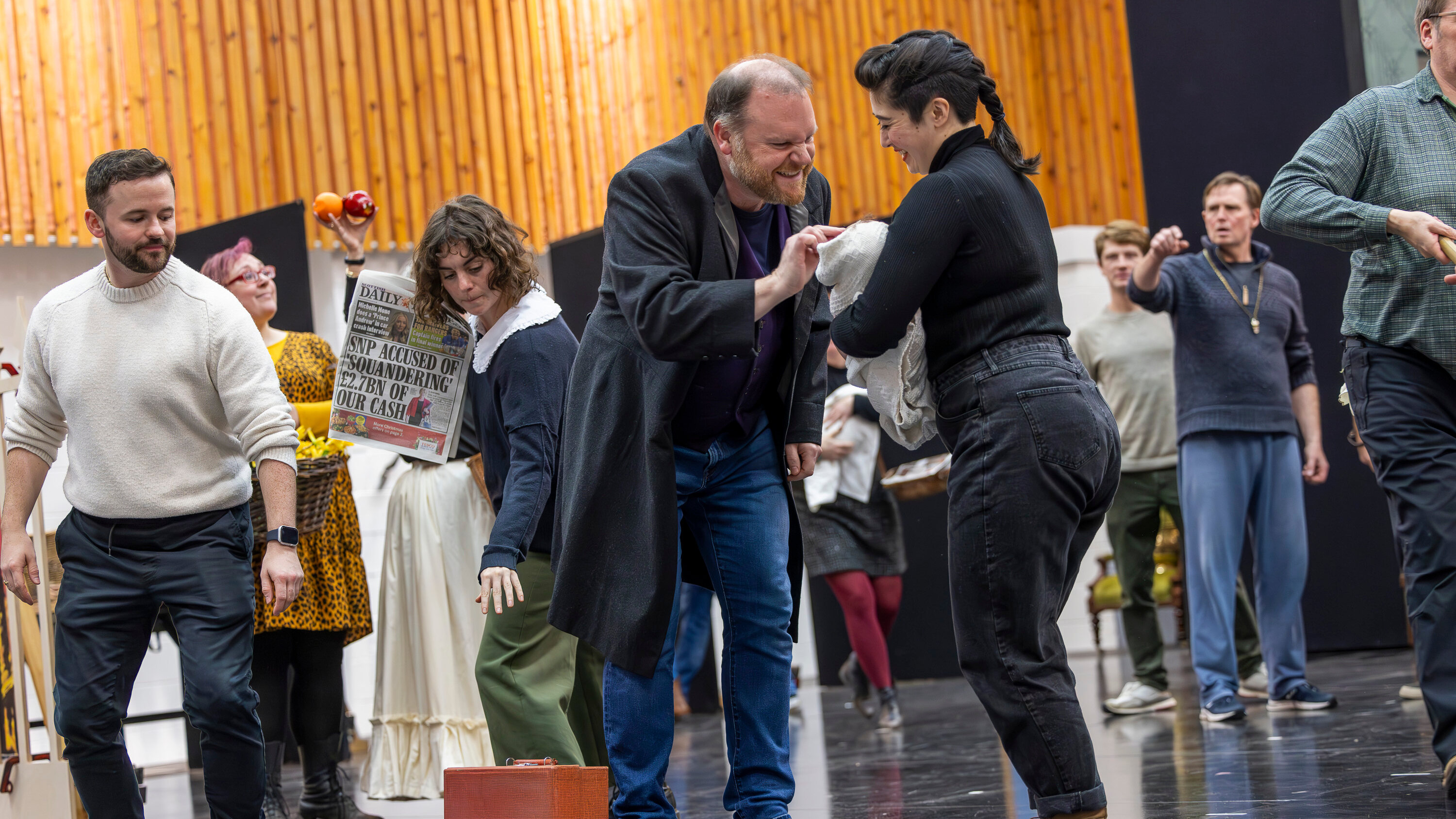 Roland Wood (Karl) And The Chorus In Rehearsals For Marx In London!. Scottish Opera 2023. Credit James Glossop.