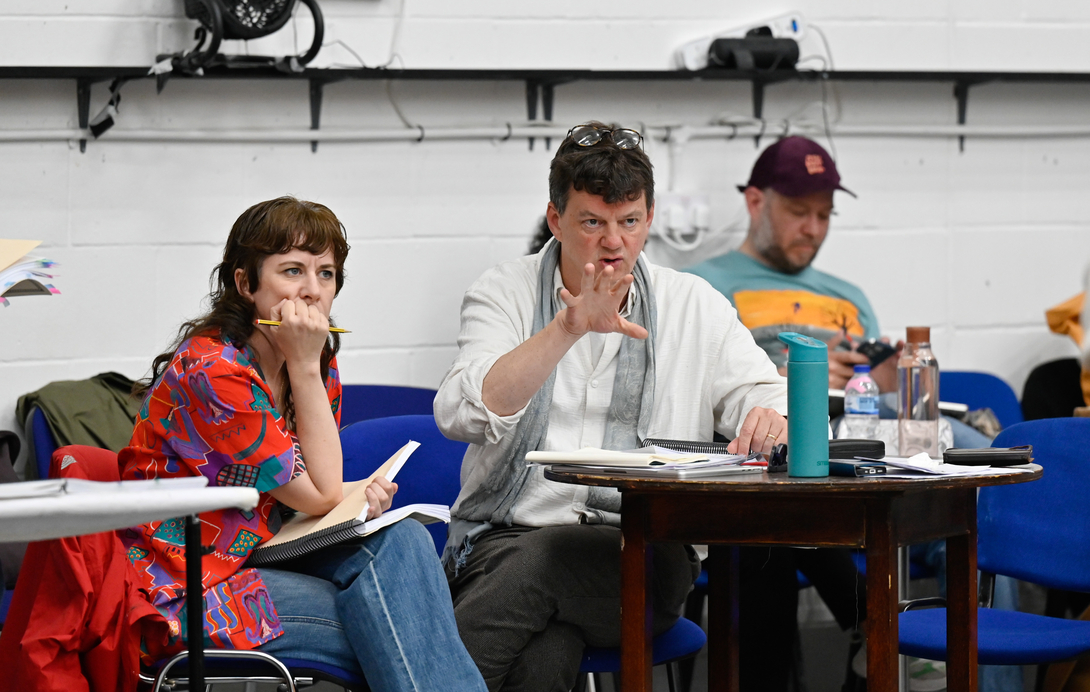 Missy Mazzoli (Composer) and Tom Morris (Director) in rehearsal for The Galloping Cure. Scottish Opera 2026. Credit Julie Howden..